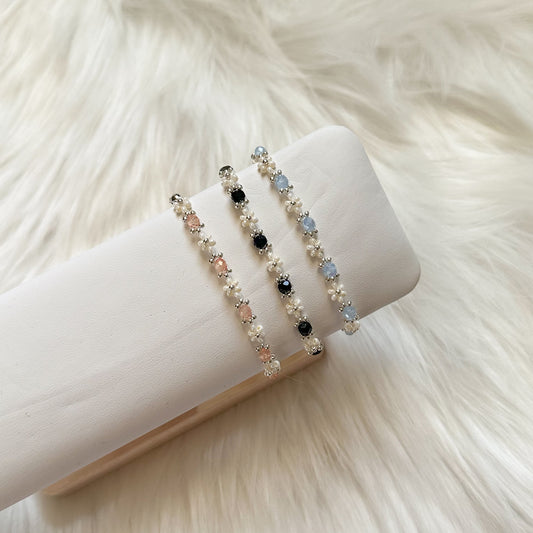Crystal Daisy Beaded Bracelet — Silver Edition