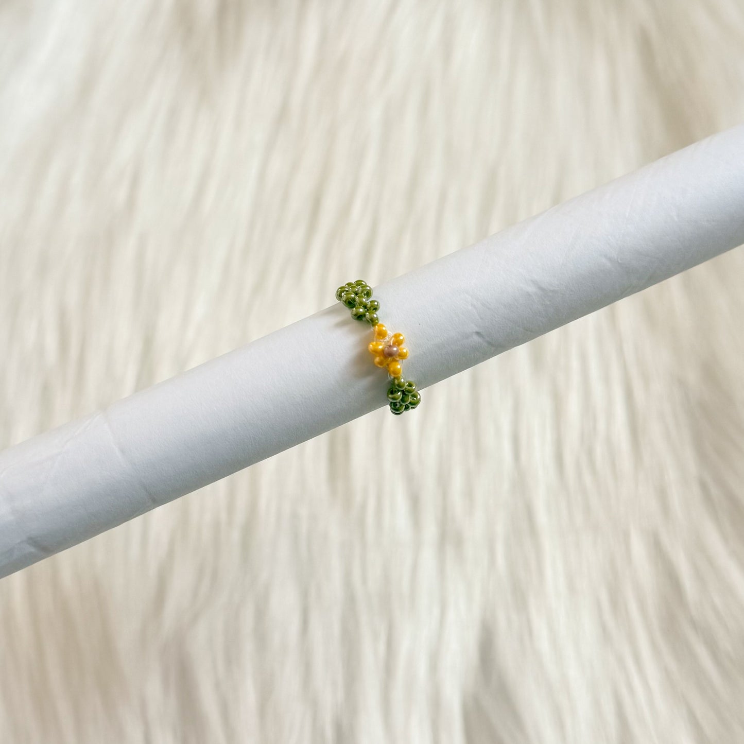 Dainty Sunflower Beaded Ring